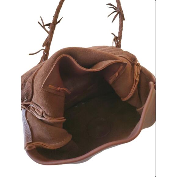 Soft Brown Leather Shoulder Bag Fringe Purse Boho Western Handbag Turquoise SW - Picture 4 of 13